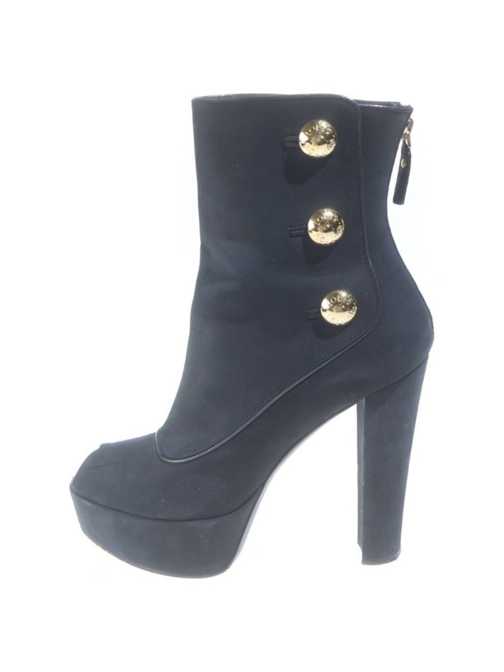 Louis Vuitton Open Toe Suede Leather Ankle Boots Black